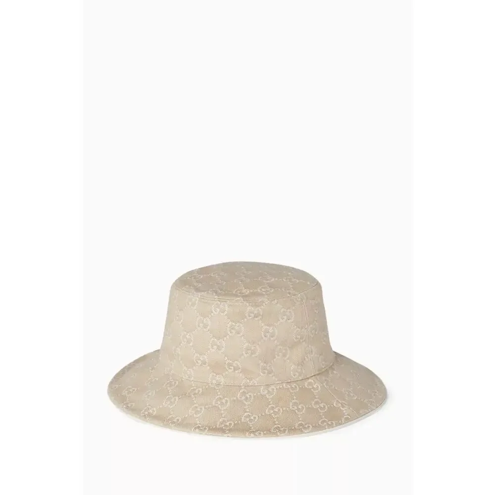 Gucci Denim Logo Bucket Hat in GG Canvas NWT